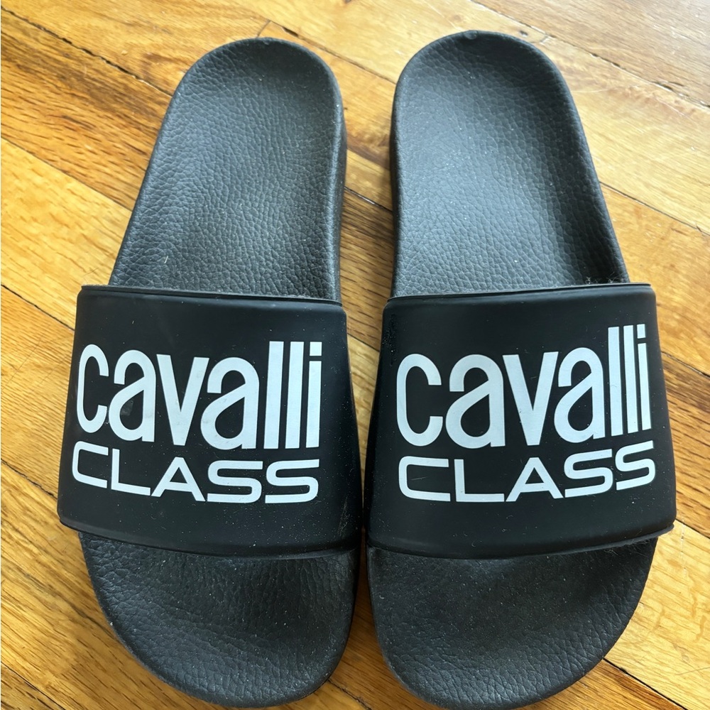 Size 39 Cavalli slides; worn 2x